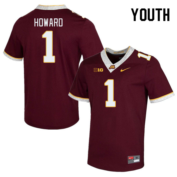 Youth #1 Jaxon Howard Minnesota Golden Gophers College Football Jerseys Stitched-Maroon